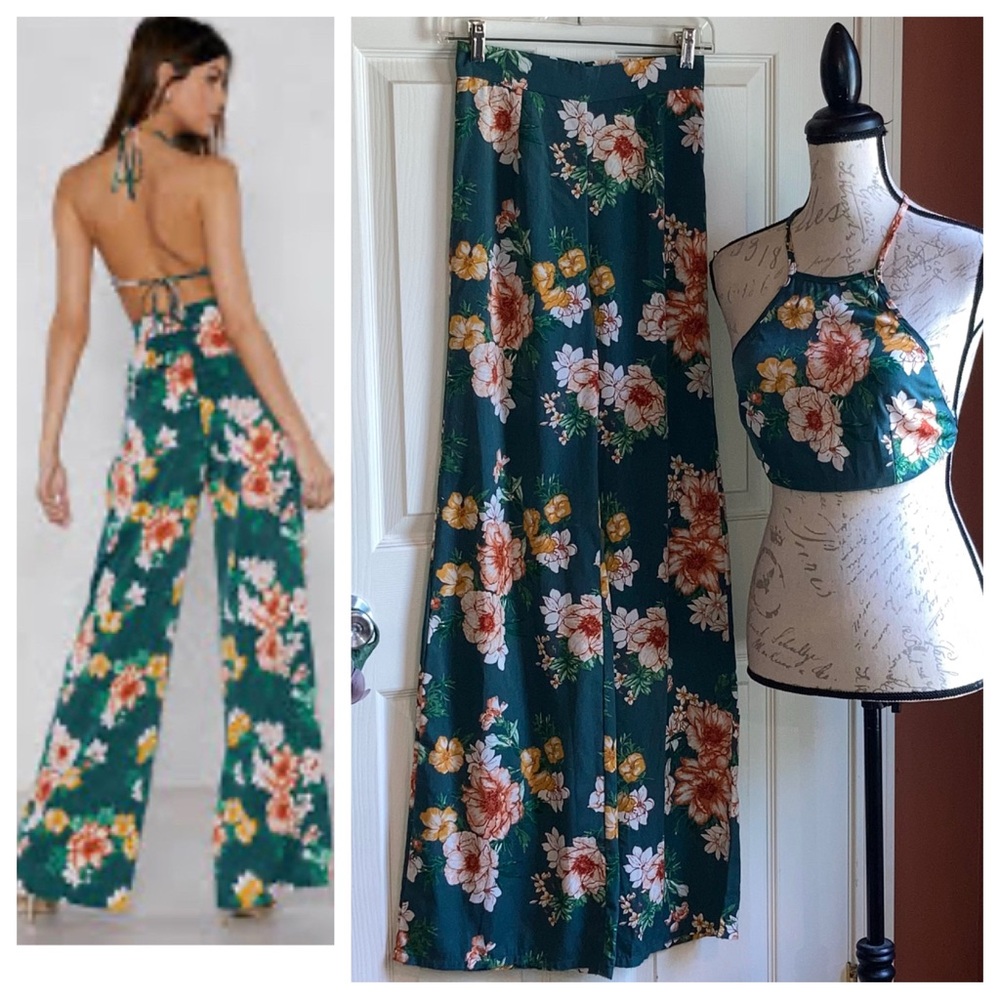 Tropical Floral Halter Wide Leg Pants Resortwear Summer Set by NaaNaa sz 6